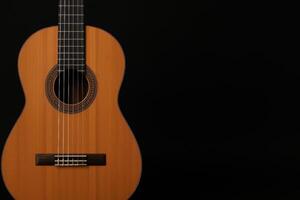 Acoustic Guitar Placed Against a Black Background Highlights Craftsmanship and Design Elements photo
