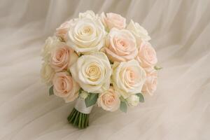 Beautiful Bouquet of Soft Pink and White Roses Arranged Elegantly for a Special Occasion photo