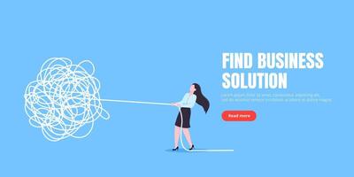 Unravel business chaos process with tangle difficult problem mess business concept flat style design vector