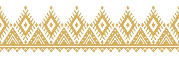 Retro Ethnic Aztec Pattern with Geometric Gold Tribal Border. vector