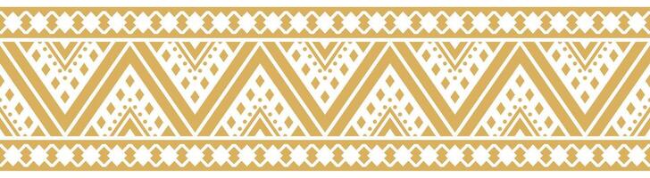 Tribal Aztec Pattern with Geometric Ethnic Border in Retro Gold Style. vector