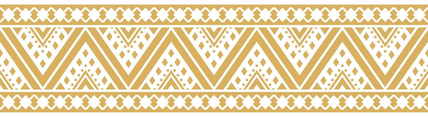 Tribal Aztec Pattern with Geometric Ethnic Border in Retro Gold Style.