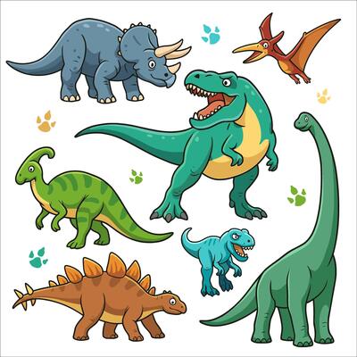 Cute Colorful Cartoon Dinosaurs Collection