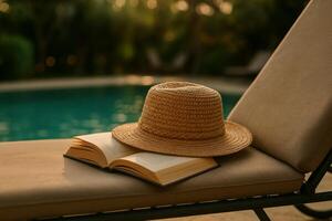 Relaxing Afternoon by the Poolside With a Book and a Straw Hat photo
