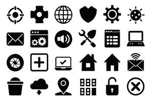 A flat Black Icon Set for Technology and Web Design vector