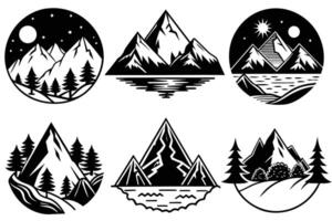A set of Black and White Mountain Landscape Illustrations vector