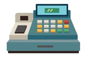 Flat design illustration of a cash register with customer service. vector