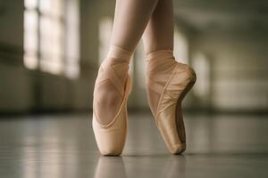 Ballet Dancer Showcases Perfect Technique in a Serene Studio Setting During Evening Practice photo