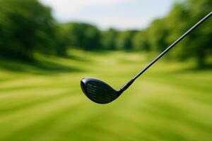 Perfectly Poised Golf Club Ready to Strike on a Lush Green Course in Bright Daylight photo