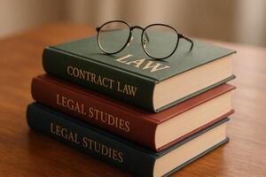 Study Materials for Law Students on Wooden Table With Glasses photo