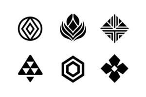 A set of nine minimalist black and white geometric logos vector