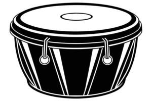A simple black and white illustration of a traditional drum. vector