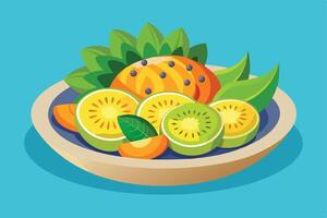 A colorful Kiwi and Lime Fruit Platter on a Plate vector