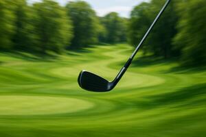 Golf Club in Motion on a Lush Green Course During a Sunny Day photo