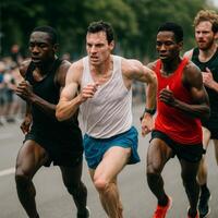 Runners Competing in a Race During a Sunny Day in an Urban Setting photo