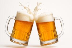 Cheers and Celebration With Freshly Poured Beer in Frosty Mugs at a Gathering photo