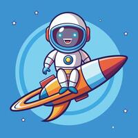 Cartoon astronaut riding a rocket in space with stars background vector