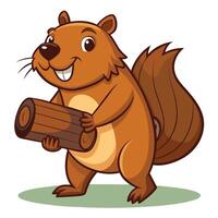 Smiling beaver with log in hand vector