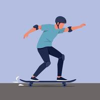 Skateboarder performing a trick on a smooth surface in a flat design style showcasing dynamic motion in vibrant art vector