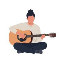 A person sitting cross-legged on the floor playing a guitar in a casual setting, minimal illustration vector