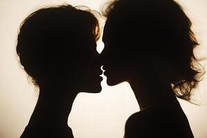 Romantic Silhouettes of Two Individuals Sharing a Tender Moment Against a Soft Light Background photo