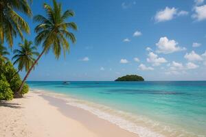 Tropical Beach Paradise With White Sand and Turquoise Water Under a Clear Blue Sky photo