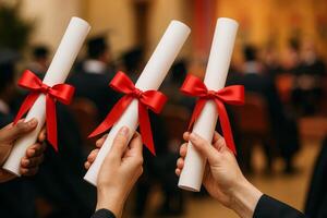 Graduates Celebrate Achievement With Diplomas During Ceremony in a Formal Setting photo