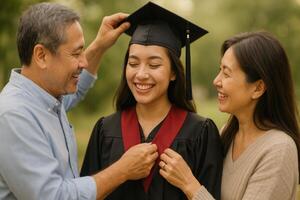 Family Celebrates Graduation Day Together in a Sunny Park Setting With Proud Smiles and Admiration photo