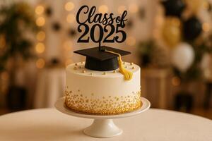Graduation Cake With Class of 2025 Decoration at a Celebration Venue photo