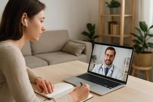 Remote Consultation With a Doctor During a Virtual Appointment at Home in Daylight photo