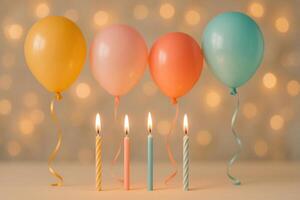 Colorful Balloons Float Beside Candles Glowing Softly During a Joyful Celebration Event photo