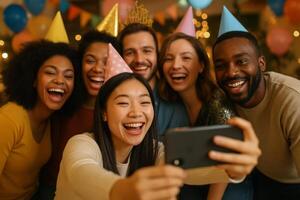 Friends Celebrating Together With Joy During a Birthday Gathering in a Festive Atmosphere photo