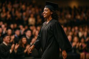 Graduate Walks Confidently While Receiving Applause During a Ceremony at a University Location photo