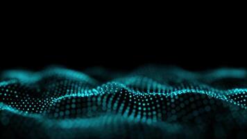 Blue glowing circles particles wave at the bottom on a black abstract background, bokeh effect, horizontal composition. Standard speed. Loop animation footage for graphic design. video