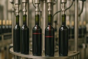 Wine Bottles Being Filled in a Winery Production Line During the Daytime photo