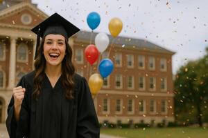 Graduate Celebrating With Balloons on Campus During a Joyful Commencement Event in Spring Season photo