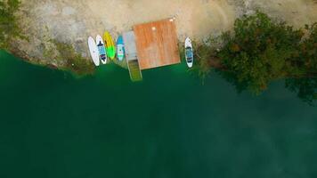 Aerial top view of the resort in Cap Cana, lake with a beach for paddleboarding video