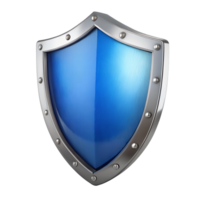 A Shiny Blue Metal Shield with Silver Trim and Rivets Protection and Security Concept isolated on white or transparent background png