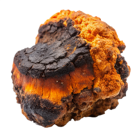 Closeup View of a Unique Orange and Black Fungus Specimen with Irregular Texture and Shape isolated on white or transparent background png