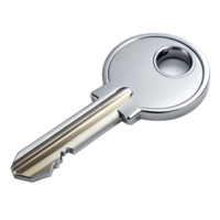 Shiny Chrome Key Illustration 3D Render High Resolution Metal Key Security Access Password Privacy Protection Digital Safeguard isolated on white or transparent background png