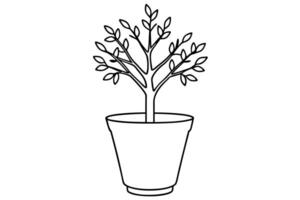 Simple Line Art of a Plant in a Pot vector
