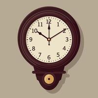 Classic Brown Wall Clock with Pendulum in Minimal Flat Art vector