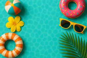 Colorful Summer Accessories Arranged Near a Poolside With Bright Sunglasses and a Flower photo