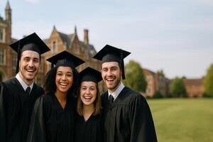 Celebrating Graduation With Friends on a Campus Lawn in Spring Sunlight photo