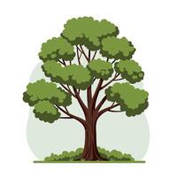 Lush green tree with rounded foliage and thick trunk in flat design style showcasing natures beauty in art vector