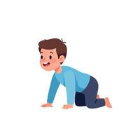 Happy young boy crawling on a flat surface in a playful manner, showcasing minimal design style, cheerful expression, and vibrant colors in art vector