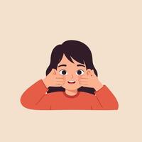 Young girl with playful expression and hands on face in minimal flat design art vector