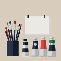 Assorted Paintbrushes and Colorful Paint Tubes in Minimal Flat Style Illustration vector