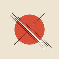 Bold red circle intersected by dynamic black lines in a flat minimal design style showcasing modern abstract art vector