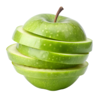A perfectly sliced green apple showing its juicy interior and vibrant color a delicious and healthy fruit image isolated on white or transparent background png